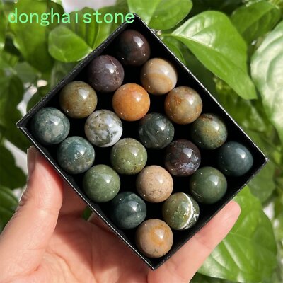 13x Natural Ocean jasper carved ball quartz crystal Sphere reiki healing 15mm+