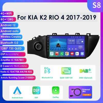 8+128GB For KIA RIO 4 K2 2017-2019 CarPlay GPS Radio Android12 Car Bluetooth 5.0
