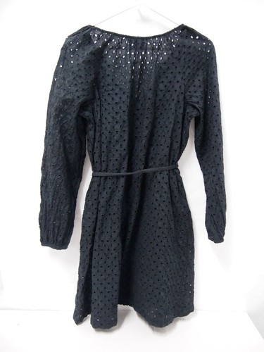 Gap Womens Dress XS Black Long Sleeve Belted Eyelet V-Neck Tie Waist Cotton Su22 - Picture 4 of 8