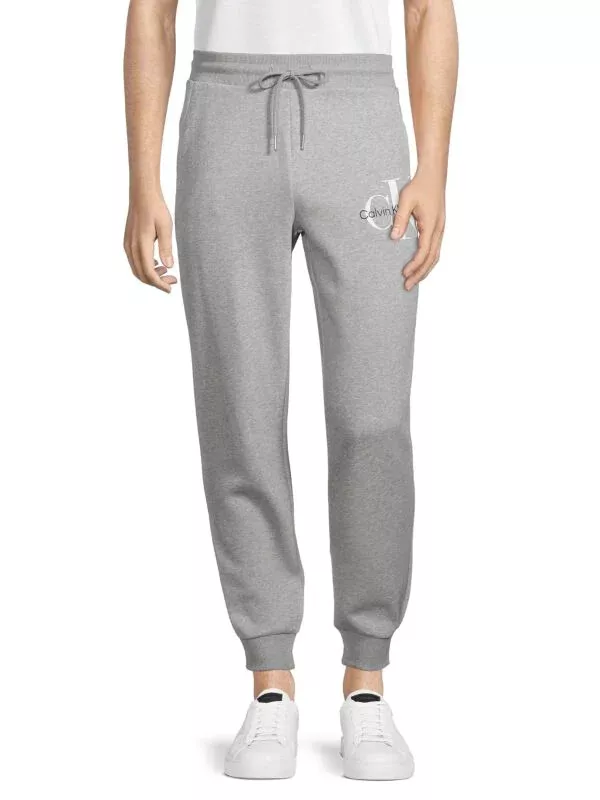 Monogram logo drawstring fleece joggers sales