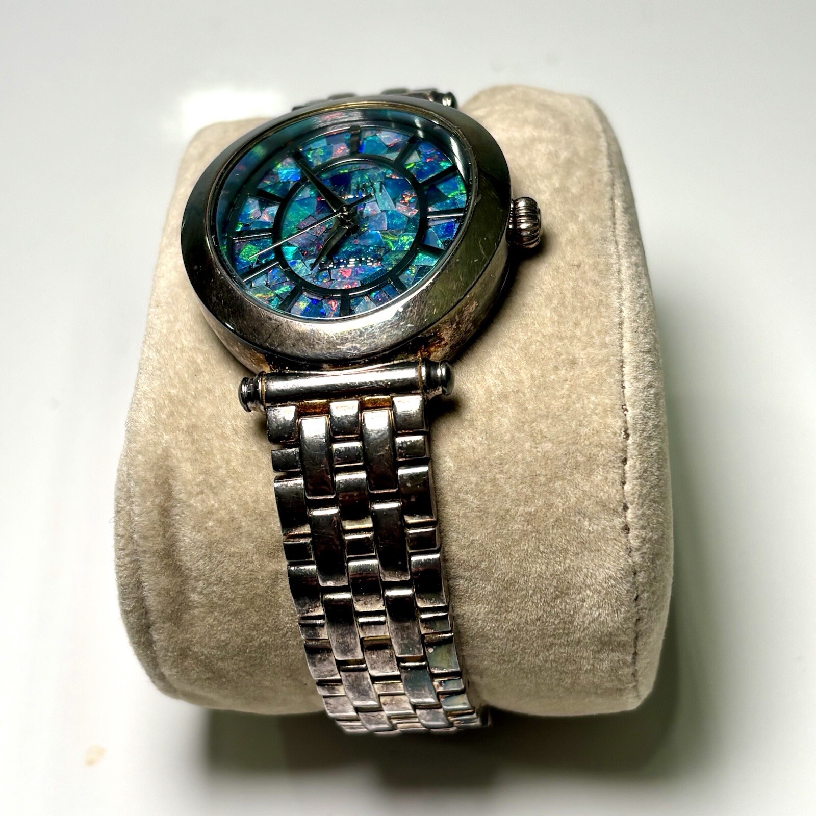 Ecclissi Women 75650 Opal Dial Silver Tone 35mm Oval Quartz Analog Watch 7.5”