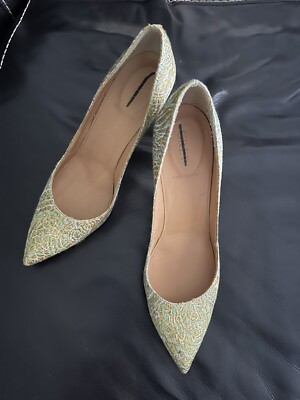J Crew Golden Yellow Paisley Print Colette d'Orsay Pointed Toe Heels Size 7