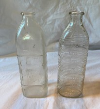 2 Vintage Narrow Neck Glass Baby Bottles 1 w Dog, 1 Ovale Nurser