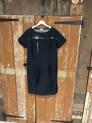 Dries Van Noten Shirt Dress Black Mix Cotton Short Sleeve Round Neck Size  40