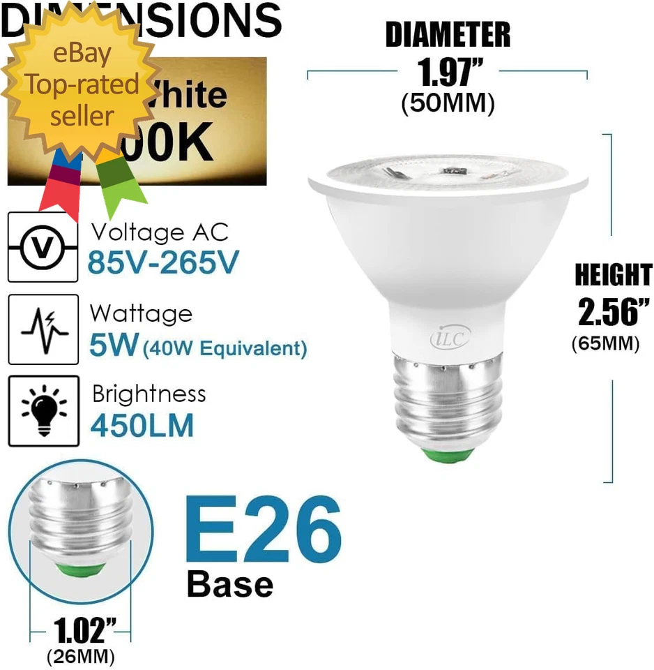 Par16 LED Light Bulbs 40 Watt Equivalent Color Changing E26 Screw 45° 12 Colors - Image 3 of 4
