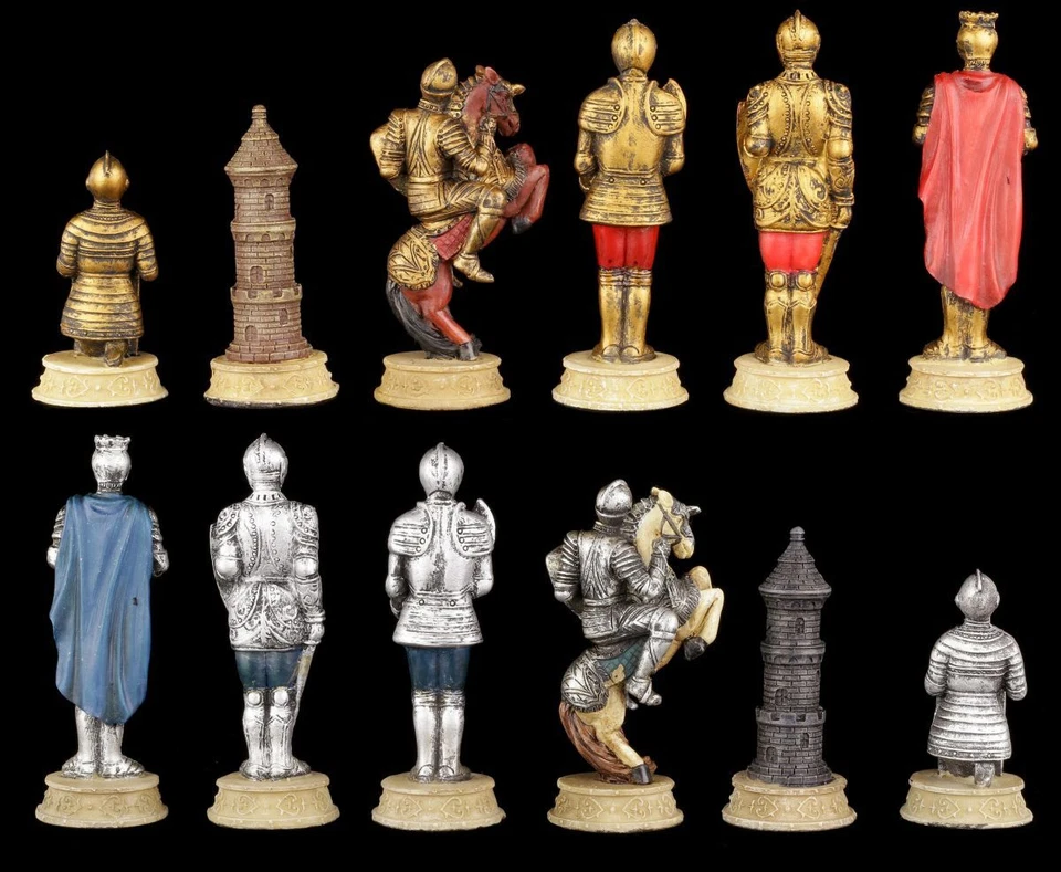 Pezzi Degli Scacchi Set - Cavaliere Oro E Colori Argento - Medioevo Figure - Immagine 3 di 4