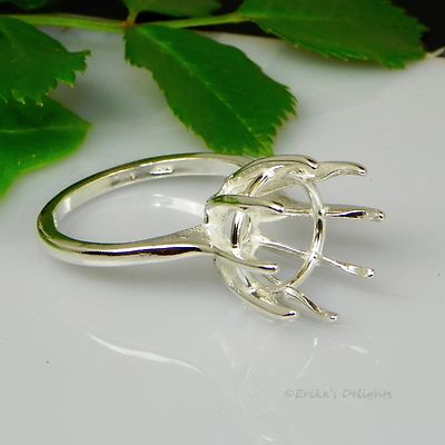 4 5 or 6.5mm Round 6-Prong Deep Vee Sterling Pre-Notched Ring Setting Sz 5-8