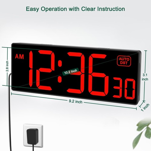 LED Wall Digital Clock Bold Numbers Seconds Seniors Visually Impaired Plug - Picture 2 of 6