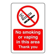 No smoking or vaping in this area sign - PVC, Sticker or Diabond