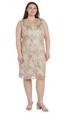 R M Richards Womens Embellished Pencil Dress Sz 12 In Champagne