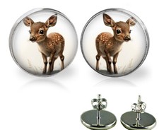 Cute Fawn Deer Girls Stud Earrings in 3 Sizes Handcrafted Photo Jewelry