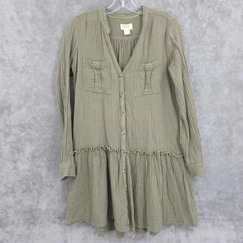 Anthro Maeve Katie Struktur Rüschen Tunika Minikleid 2 Army Grün Oliv Boho Chic - Bild 3 von 11