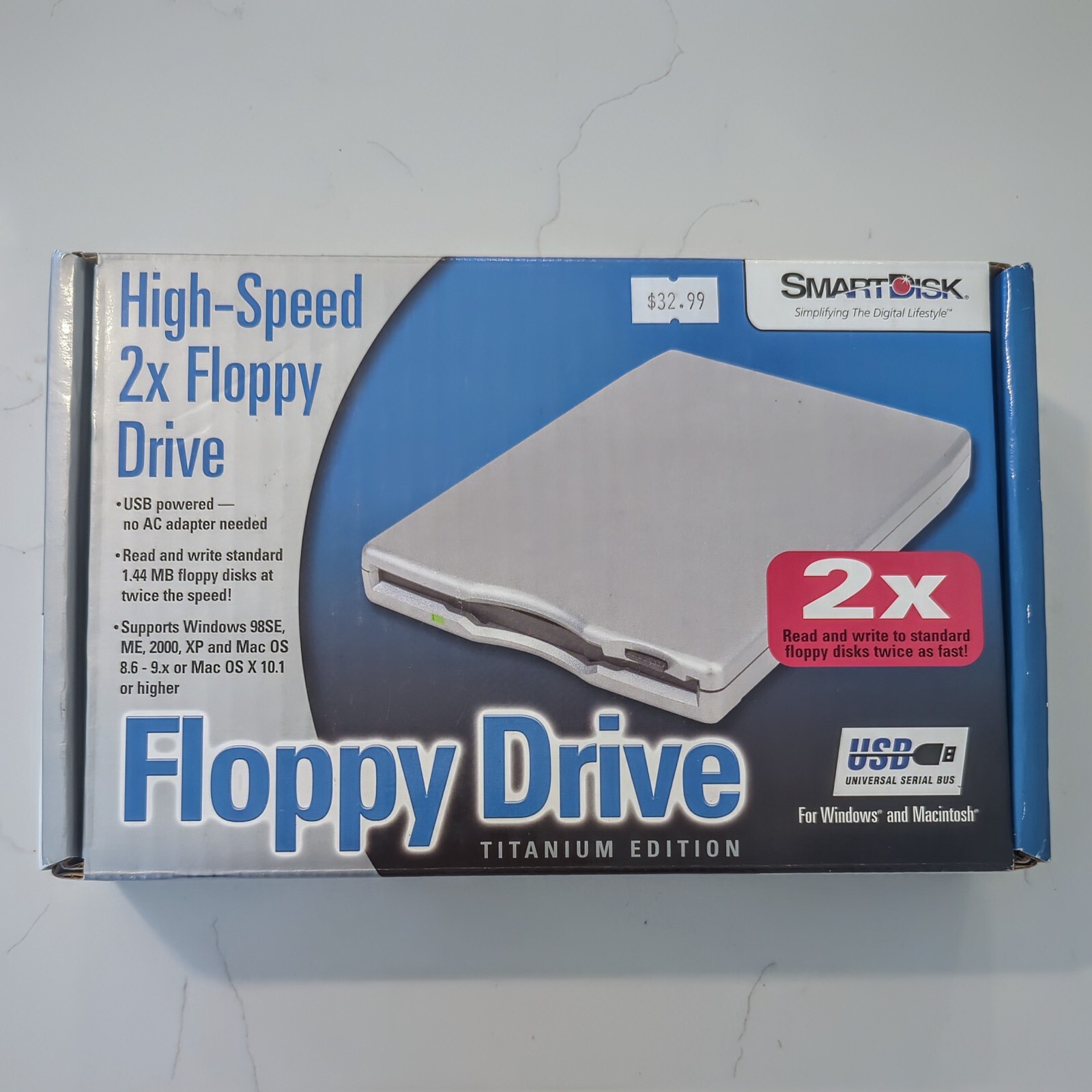 New / Sealed - SmartDisk High Speed 2x USB External Floppy Disk Drive Titanium