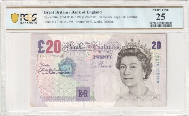1999 20 Pounds Great Britain/Bank of England PCGS VERY FINE 25 CK75 998015 - Image 3 of 4