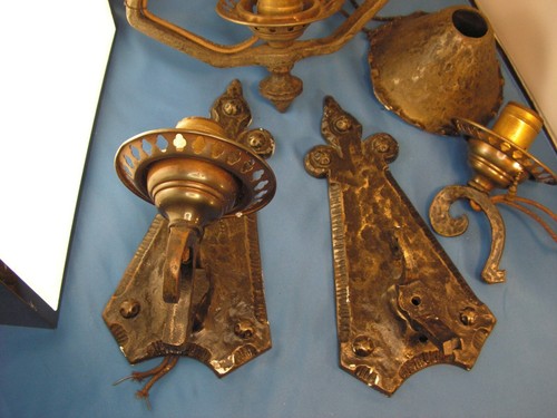 antique After Sunset Lightolier Chandelier & Sconces Cast Iron Metal Lights - Picture 3 of 13