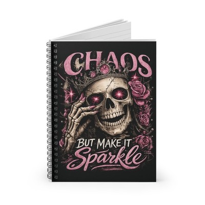 Chaos But Make It Sparkle Spiral Notebook | Skull Roses Ruled Journal