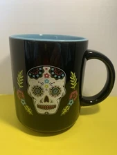 ICUP Sugar Skull Black w/Blue Interior 16 oz. Ceramic Coffee Mug