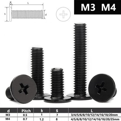 M3 M4 Phillips Thin Wafer Flat Head Low profile Screws Black Zinc Plated