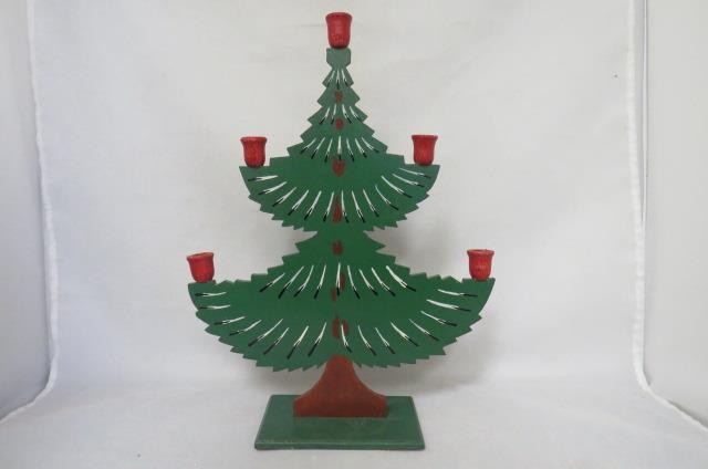 Vintage Swedish CHRISTMAS TREE Wooden CANDLE HOLDER Candelabra 13.25" In. RARE