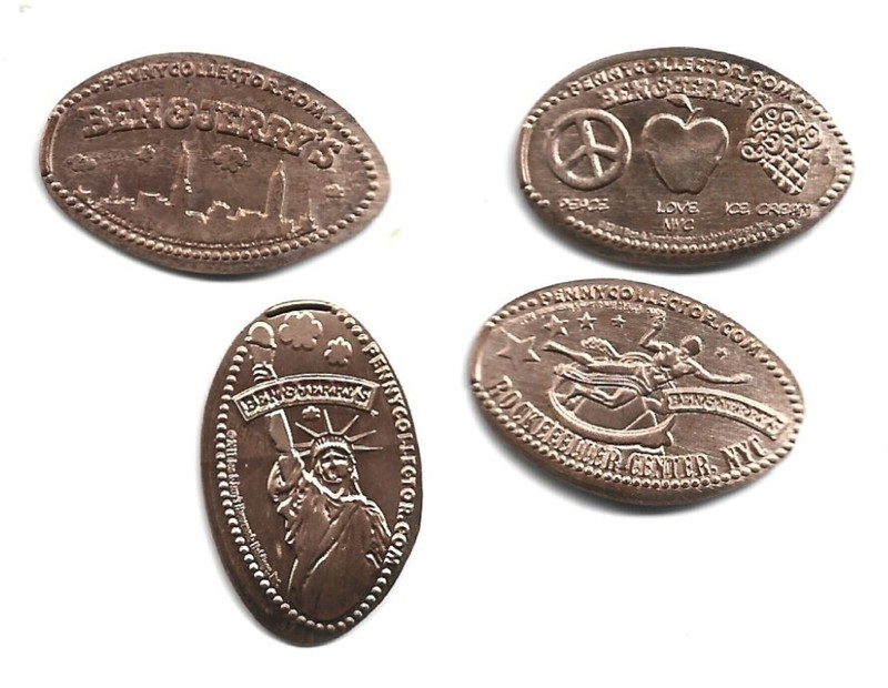 4 Copper elongated pennies (cents) BEN & JERRY'S Manhattan NY