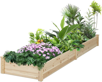 8 Feet Outdoor Wooden Raised Garden Bed, Elevated Planting Planter Box Kit for V