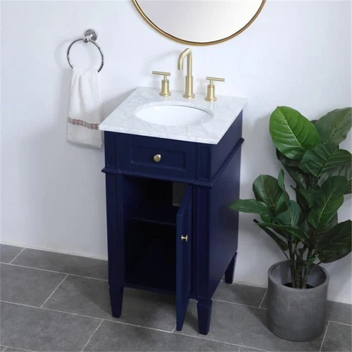 Elegant Decor Williams 18" Single Marble Top Bathroom Vanity in Blue - Picture 8 of 16