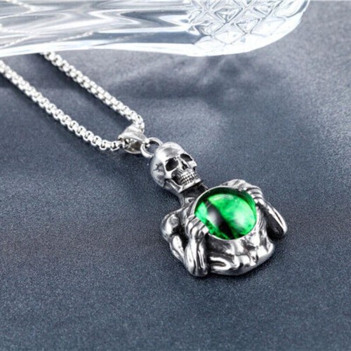 Pendant Necklace Stainless Steel Cool Men's Gothic Skeleton Skull Evil Eye Gift - Picture 17 of 34