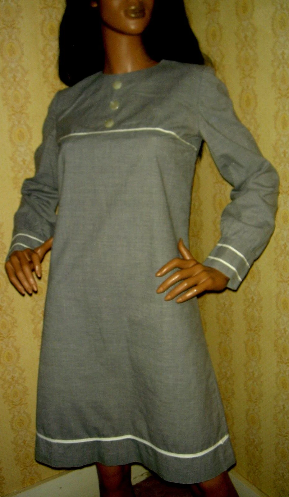 Vtg dress grey 1960's Schoolgirl Academia Granola clothes B=34 Women Size S