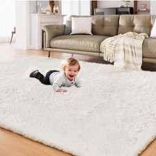 White Shag 8x10 Large Fluffy Area Rug Modern For Living Room Bedroom Clearance