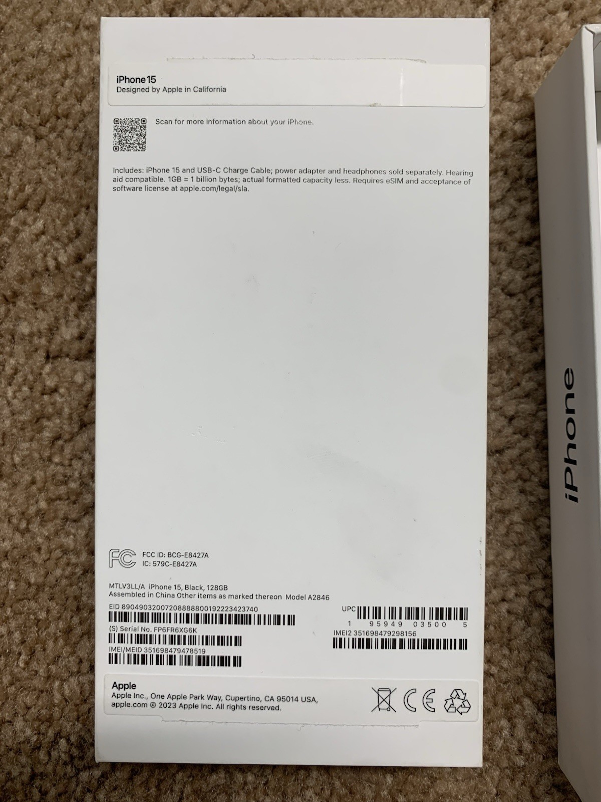 Original Apple iPhone 15 Retail Box only