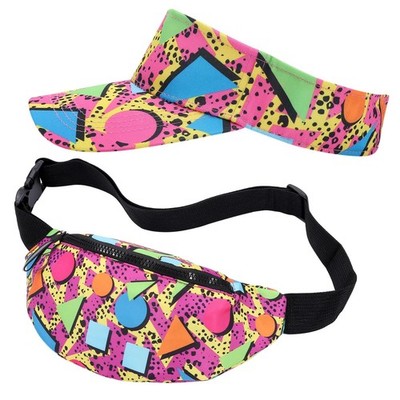 2 Pcs 80s 90s Fanny Pack Sun Visor Hat Waist Bag 80s 90s Outfit Retro Summer ...