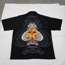 EUC Size XL Vintage Jnco Jeans Dragon Skull Fire AOP Button-Up Shirt Black Y2K