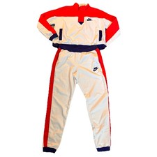 Nike Sportswear Colorblock Fleece Tracksuit Jogging Set Red White Sz L/L Retro