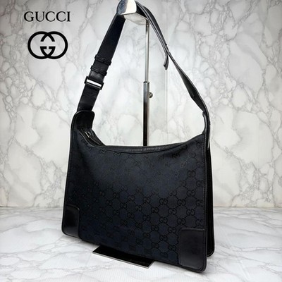 GUCCI Boat Bag Pochette GG logo pattern Canvas Black Vintage Auth From Japan
