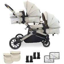 Image of My Babiie MB33 Tandem Double Pushchair Beige/Black From Birth Rubber Tyres