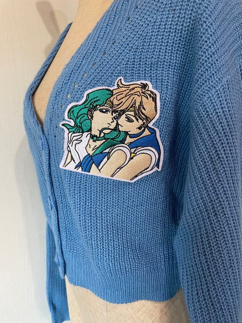 PUNYUS Sailor Moon Embroidered Cardigan Uranus Neptune Light Blue Size M