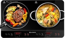 Aobosi Double Induction hob,Induction Cooker with Portable Black Glass Plate,
