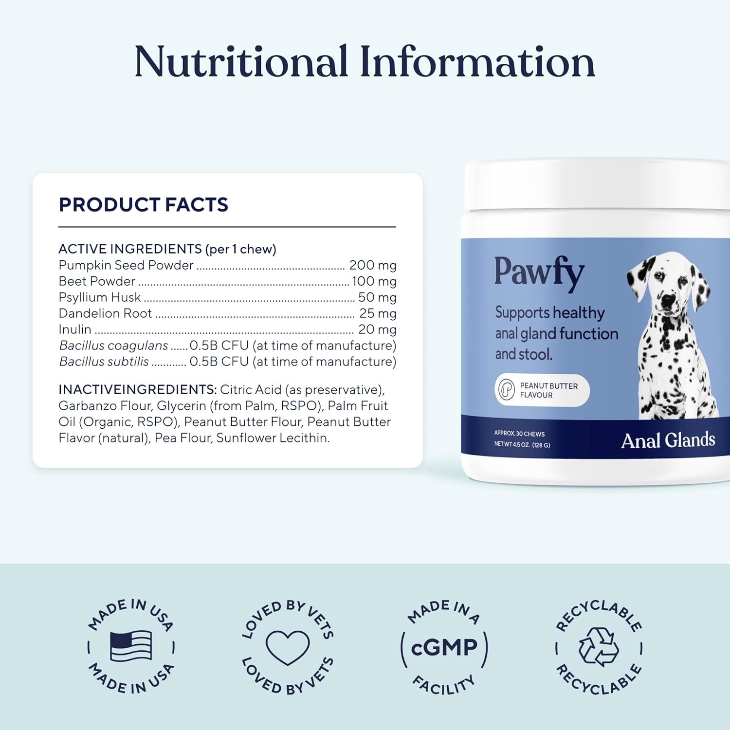 Pawfy Anal Gland Chews for Dogs with Peanut Butter | Dog Probiotics No Color 