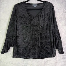 Notations Black Velvet Burnout Blouse Womens sz L witchy whimsigoth vamp goth