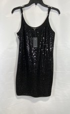 Guess Women's Strappy Beaded Bodycon Dress Jet Black Sequin NWT Sz S