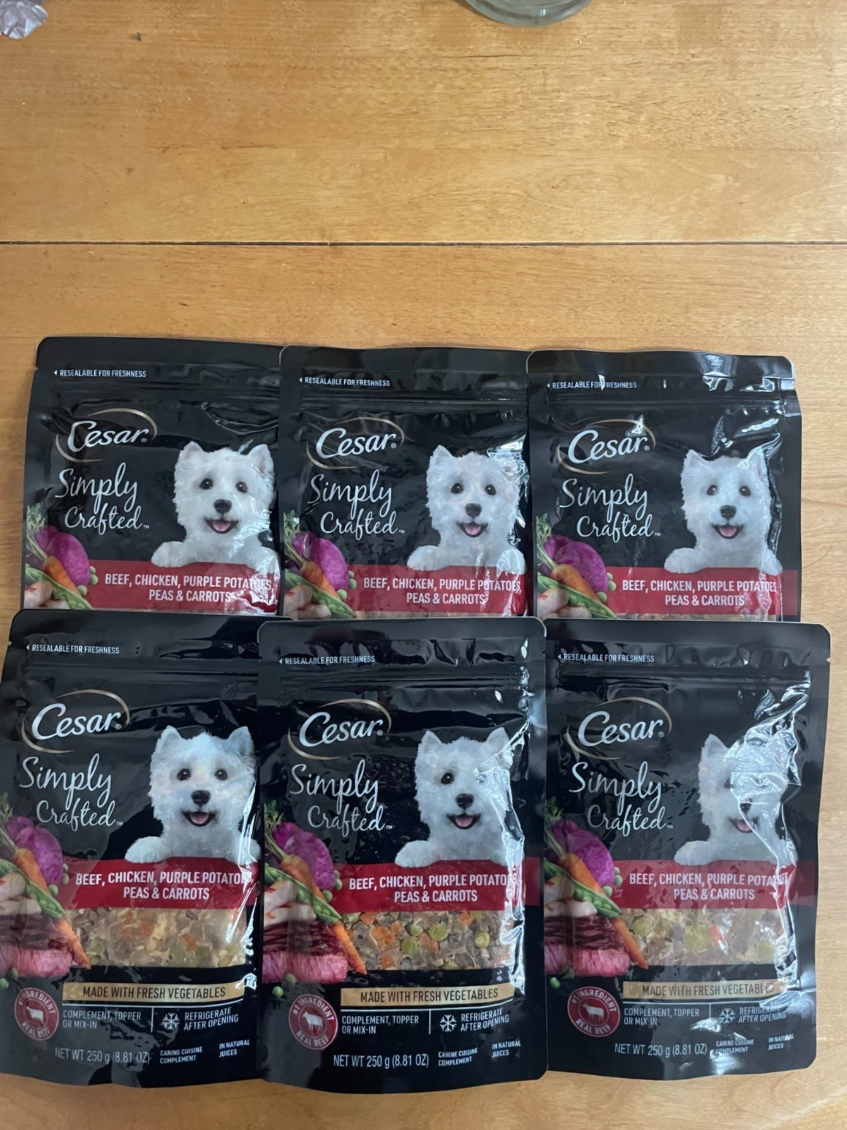 6 Cesar Simply Crafted Beef, Chicken, Purple Potatoes, Peas & Carrot 8.81oz bags