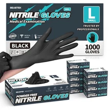 Black Nitrile Exam Gloves, 4.0 Mil Disposable Gloves Powder-Free Latex-Free f...