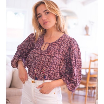 Bell by Alicia Bell Metallic Ariana Top Medium M Pink Purple Floral Blouse $275