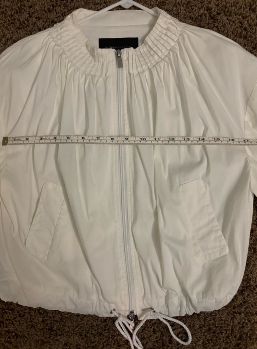EUC BCBG MAXAZRIA Solid White Pleated Bomber Jack… - image 5