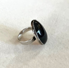 Sterling Silver Black Onyx Cabochon Ring  Size 7  Vintage  925 Statement Ring