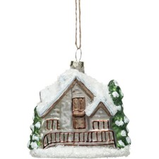 Creative Co-op Christmas Cabin Glass Ornament Bauble