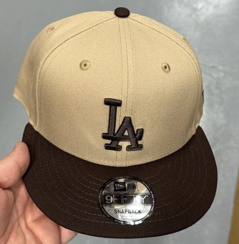 New Era Los Angeles Dodgers 9Fifty SnapBack Hat Beige Khaki Chocolate Brown