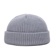 Men Mini Short Fisherman Beanie Hat Winter Warm Knitted Ribbed Docker Skull Cap
