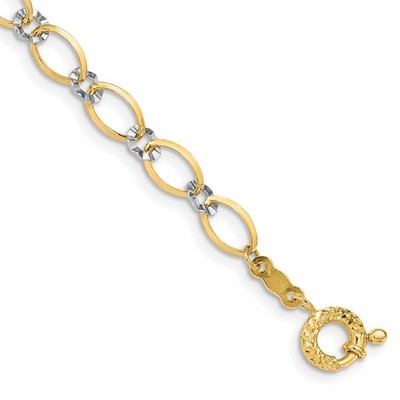 14K Bicolor Gold Oval und Diamantschliff Kreis Armband 7,25'' 2,44 g für Mama