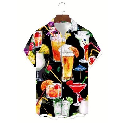 Mens Hawaiian Style Drink Print Shirt